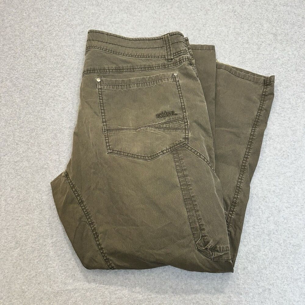 KUHL Revolvr Mens 38 x 30 Khaki Tan Vintage Patina Dye Hiking Pants Zip Fly 2019